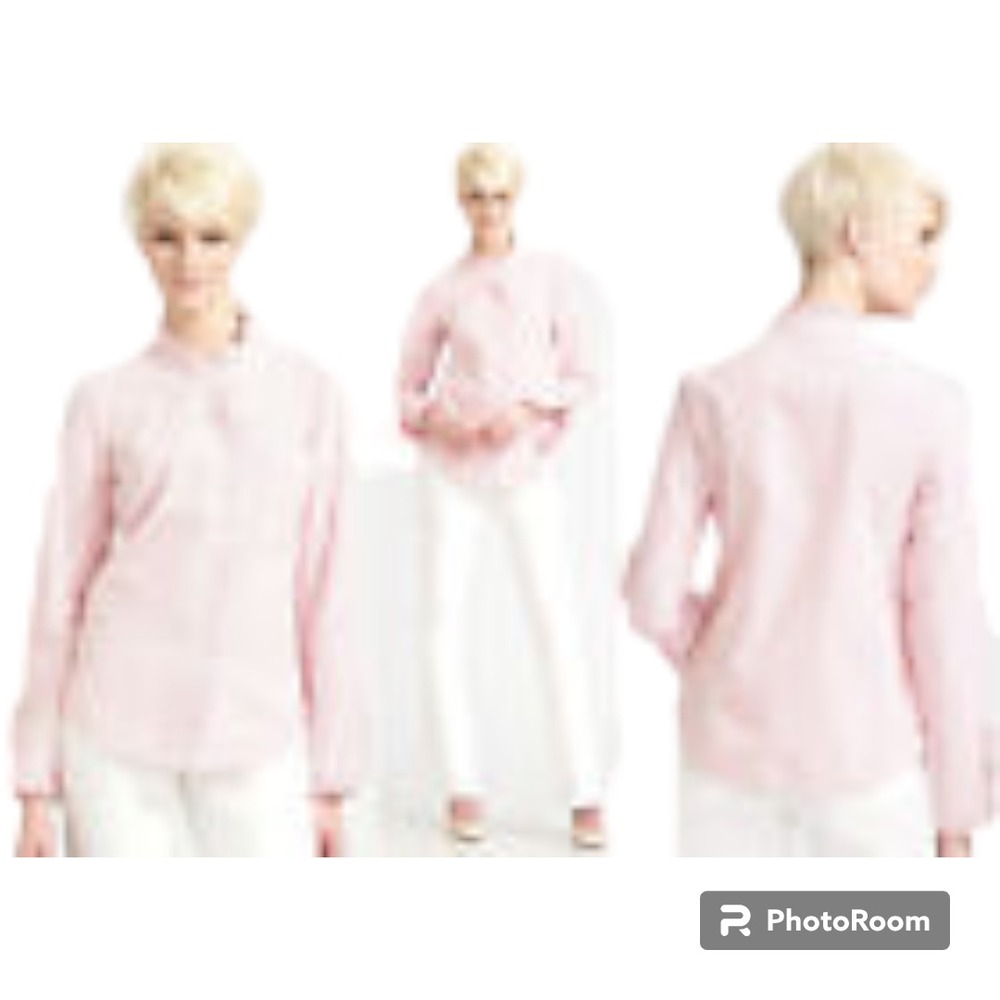 Lilly Pulitzer Janie Pink Salmon Getaway Place Stripe Ruffled Shirt sz 0